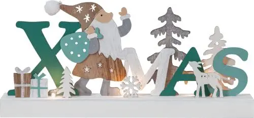 Produktbild: EGLO LED Weihnachtsdeko, Xmas Holz-Schriftzug, Weihnachts-Silhouette Wald und Weihnachtsmann, Winterlandschaft mit batteriebetriebener Beleuchtung und Timer, warmweiß