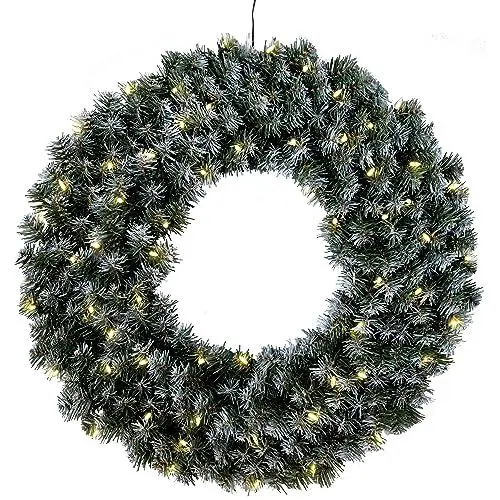 Produktbild: EGLO LED Weihnachtskranz, Kranz Weihnachten beleuchtet, Adventskranz in Tannengrün mit weißen Schnee-Details für innen und außen, warmweiß, mit Kabel, Ø 70 cm, IP44