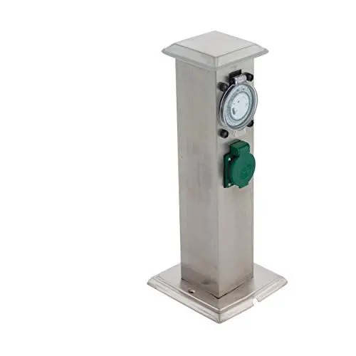 Produktbild: EGLO Outdoor Zubehör Steckdosensäule, Gartensteckdose inkl. Zeitschaltuhr, 2 Steckdosen, Material: Edelstahl und Kunststoff, Farbe: Silber, grün, IP44