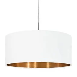 Produktbild: EGLO Pendellampe Pasteri, 1 flammige Textil Pendelleuchte, Hängeleuchte aus Metall in Silber und Stoff in Weiß und Kupfer, E27 Fassung, Ø 53 cm