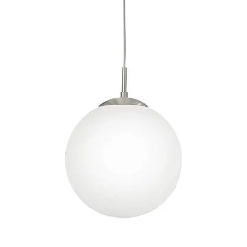 Produktbild: EGLO Pendellampe Rondo, 1 flammige Pendelleuchte, Hängeleuchte aus Metallin Silber, Glas in Opal matt weiß, E27 Fassung, Ø 30 cm