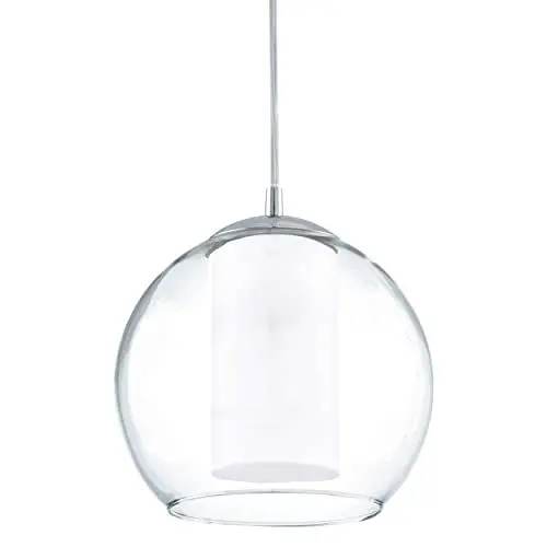 Produktbild: EGLO Pendelleuchte Bolsano, 1 flammige Hängelampe, Hängeleuchte aus Stahl und Glas in Chrom, Weiß, Klar, Esstischlampe, Wohnzimmerlampe hängend mit E27 Fassung
