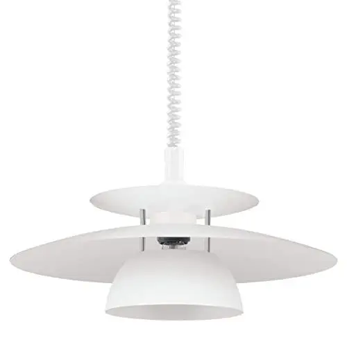 Produktbild: EGLO Pendelleuchte Brenda, 1 flammige Hängelampe, Hängeleuchte aus Metall und Kunststoff, Esstischlampe in Weiß, Wohnzimmerlampe hängend mit E27 Fassung, Ø 43 cm