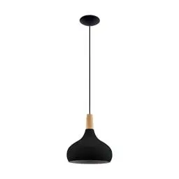 Produktbild: EGLO Pendelleuchte Esstisch Sabinar, Hängelampe für Wohnzimmer und Esszimmer, Esszimmerlampe aus Metall in schwarz und Holz in Natur, FSC100HB, Lampe hängend mit E27 Fassung, Ø 28 cm