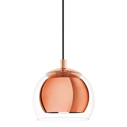 Produktbild: EGLO Pendelleuchte Rocamar, 1 flammige Hängelampe, Hängeleuchte aus Metall in Kupfer und Glas in Klar, Esstischlampe, Wohnzimmerlampe hängend mit E27 Fassung