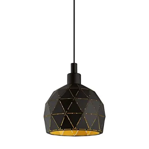 Produktbild: EGLO Pendelleuchte Roccaforte, 1 flammige Hängelampe, Hängeleuchte aus Metall in Schwarz, Gold, Esstischlampe, Wohnzimmerlampe hängend mit E14 Fassung, Ø 17 cm