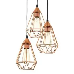 Produktbild: EGLO Pendelleuchte Tarbes, 3-flammige Vintage Hängelampe im Retro Look, Esszimmerlampe aus Metall in Kupfer und Schwarz, E27 Fassung, Ø 31 cm
