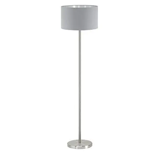 Produktbild: EGLO Stehlampe Maserlo, 1 flammige Textil Stehleuchte, Standleuchte aus Stahl und Stoff, Nickel matt, grau, silber, Fassung: E27, inkl. Trittschalter
