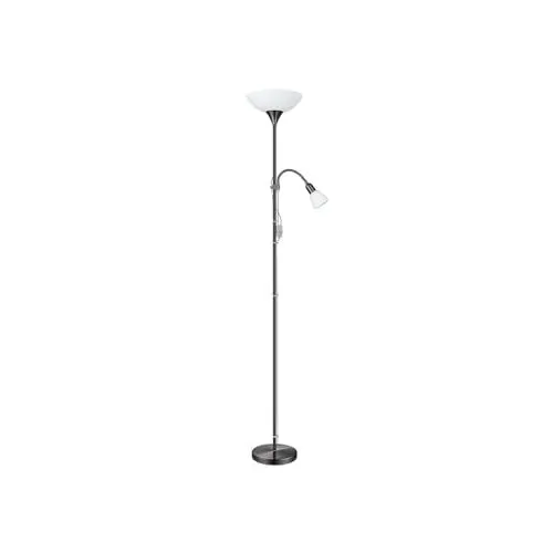 Produktbild: EGLO Stehlampe Up 2, 2 flammige Stehleuchte, Standleuchte aus Metall, Glas und Kunststoff, Wohnzimmerlampe in Nickel-Nero, Weiß, Lampe mit Schalter, Deckenfluter mit Leselampe, E27, E14