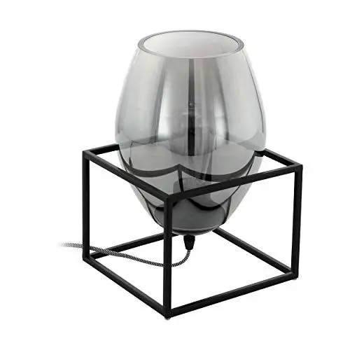 Produktbild: EGLO Tischlampe Olival 1, Tischleuchte, Nachttischlampe aus Metall in Schwarz und Rauchglas, Wohnzimmerlampe, Lampe mit Schalter, E27 Fassung