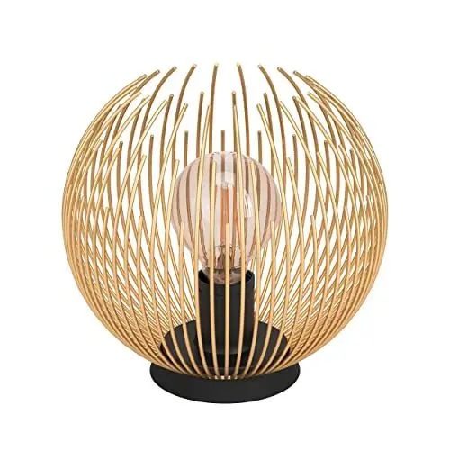 Produktbild: EGLO Tischlampe Venezuela, runde Nachttischlampe, Draht Tischleuchte aus Metall in Gold und Schwarz, Deko Lampe für Schlafzimmer und Wohnzimmer, E27 Fassung