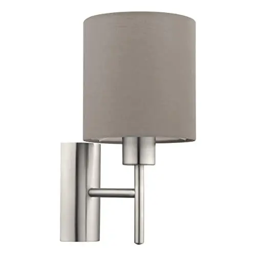 Produktbild: EGLO Wandlampe Pasteri, 1 flammige Textil Wandleuchte, Flurlampe aus Metall in Silber und Stoff in Taupe, E27 Fassung