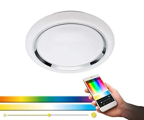 Produktbild: EGLO connect LED Deckenleuchte Capasso-C, Smart Home Deckenlampe, Wandlampe mit Chromring, Material: Stahl, Kunststoff, Farbe: Weiß, chrom Ø: 34 cm, dimmbar, Weißtöne und Farben einstellbar