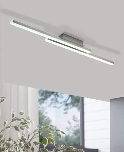 Produktbild: EGLO connect LED Deckenleuchte Fraioli-C, 2 flammige Deckenlampe aus Aluminium und Kunststoff in Nickel-Matt, Weiß, Farbtemperaturwechsel (warm, neutral, kalt), RGB, dimmbar, L 105,5 cm