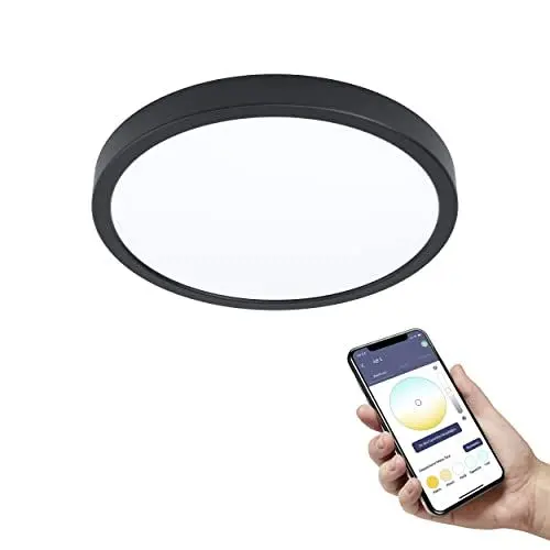 Produktbild: EGLO connect.z Smart-Home LED Bad-Deckenlampe Fueva-Z, Ø 28,5 cm, ZigBee, App und Sprachsteuerung Alexa, Lichtfarbe (warmweiß-kaltweiß), dimmbar, Alu Aufbauleuchte schwarz, IP44