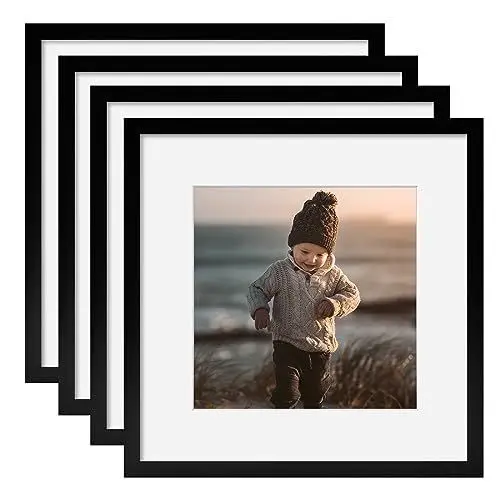 Produktbild: Egofine Bilderrahmen 30x30 cm,Holzrahmen Rahmen 30x30 cm mit Acrylglas, Quadratische Bilderrahmen für Wand- oder Tischdekoration,Passepartout für Fotos 20 x 20 cm Perfekt für Zuhause, Büro,Schwarz,4er