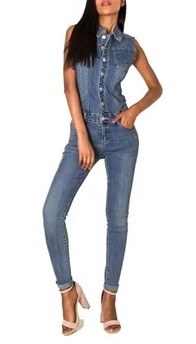 Produktbild: Simply Chic Damen Jeans Anzug Overall Jumpsuit Hosenanzug Einteiler, Farben:Blau, Größe:42