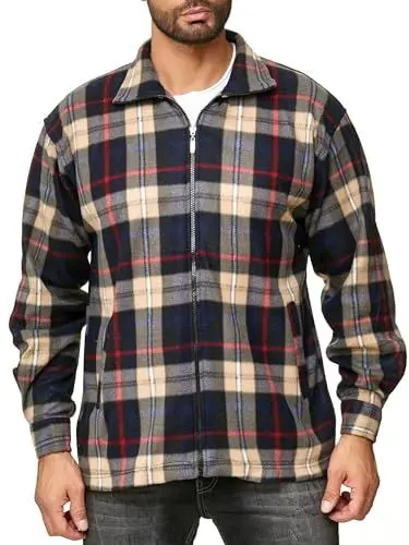 Produktbild: EGOMAXX Herren Fleece Hemd Holzfäller Jacke Karo Blouson Leichte Arbeitsjacke Kariert, Farben:Braun, Größe Jacken:M