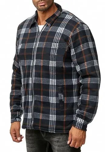 Produktbild: EGOMAXX Herren Fleece Hemd Holzfäller Jacke Karo Blouson Leichte Arbeitsjacke Kariert, Farben:Dunkelblau, Größe Jacken:M