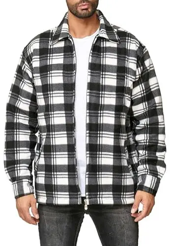 Produktbild: EGOMAXX Herren Fleece Hemd Holzfäller Jacke Karo Blouson Leichte Arbeitsjacke Kariert, Farben:Schwarz-Dunkelgrau, Größe Jacken:L