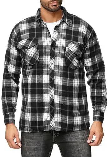 Produktbild: EGOMAXX Herren Fleece Hemd Holzfäller Kariert Arbeiterjacke, Farben:Grau-Schwarz, Größe Jacken:3XL
