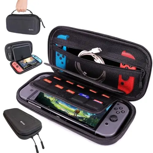 Produktbild: EGOO - Tasche für Nintendo Switch 1/2/Switch OLED Hülle Hart Wasserfest Case Schutzhülle Tragbar Aufbewahrung für Nintendo Switch, 20 Spielen, Konsole & Zubehör (Schwarz)