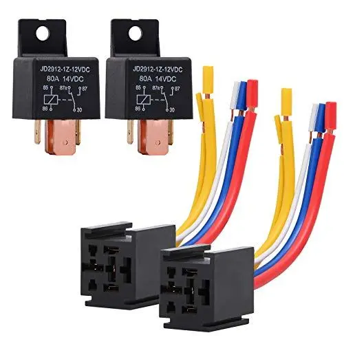 Produktbild: EHDIS 2 Stück Relais12V 80A 5 Pin für Car Auto Truck Motor Car Relay mit Steckdose 5-Polig KFZ Fahrzeug Motor Relais mit Drähte,Umschalt Relais