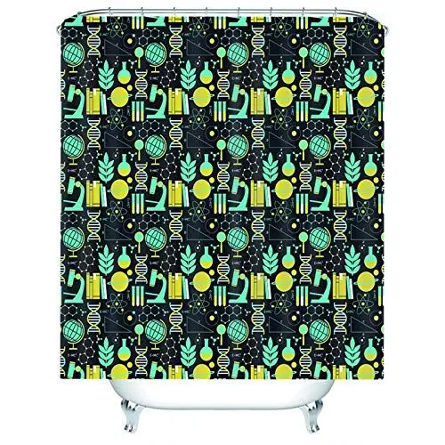 Produktbild: EHOMERY Duschvorhang Orientalisch Duschrollo Maßanfertigung Fächer Biologie, Geographie, Mathematik Polyester Cyan-Schwarz Rostfreie Ösen Und 12 Hakenringe, 120X180Cm