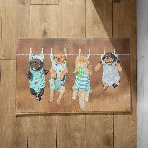 Produktbild: EHOMERY Schmutzfangmatte Auf Maß Türmatte Groß Bunt Katzen und Hunde Fußmatte Innen Groß Dünn Türmatte Motiv 50x80cm, rutschfeste Dekorative Fußmatte Aus Plüschbaumwolle