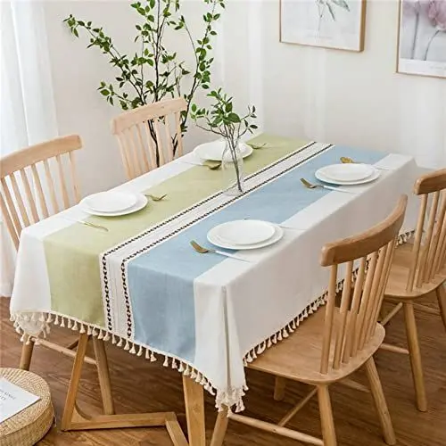 Produktbild: EHOMERY Tischdecke Nach Maßanfertigung Wachstuch Meterware Einfacher Streifenstil Moderno Wachstischdecke Tischtuch Japan Grün Weiß Blau Tischschutz Dekoration 120X160Cm