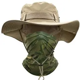Produktbild: ehsbuy Sonnenhut Herren Military Safari Hut Sommerhut Breiter Krempe Camo Wanderhut Armee Boonie Hut mit Kühlender Multifunktionstuch Schlauchschal Outdoor Fischerhut