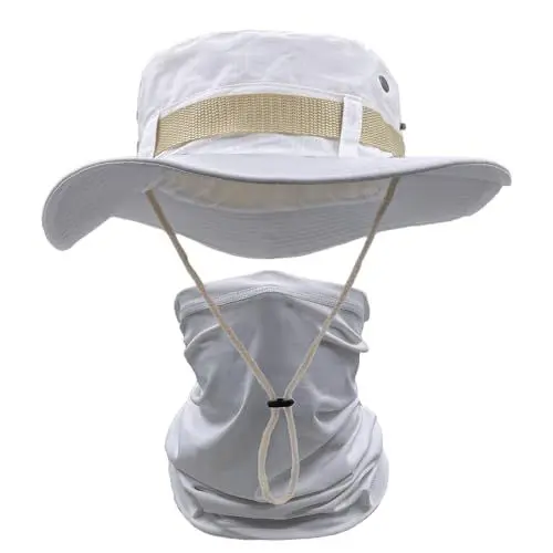 Produktbild: ehsbuy Sonnenhut Herren UPF 50+ Safari Hut Sommerhut Breiter Krempe Camo Wanderhut Armee Boonie Hut mit Kühlender Multifunktionstuch Schlauchschal Outdoor Fischerhut