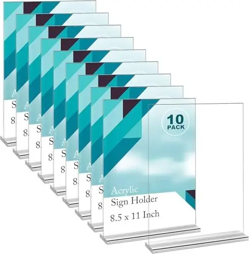 Produktbild: EHWINE Tischaufsteller, 10 Stück Acryl Aufsteller Doppelseitiger klarer Bildhalter für Prospekte Menükarte Werbung, Display Ständer flyerständerer für Restaurants Cafés Büros Partys(21.5 x 27.9cm)