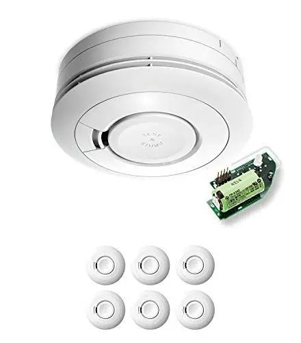 Produktbild: Ei Electronics Ei650RF Funkrauchmelder, Bundle aus funkvernetzbarem Rauchwarnmelder und Funkmodul im 6er Set, Testsieger Stiftung Warentest mit Batterie für 10 Jahre, weiß