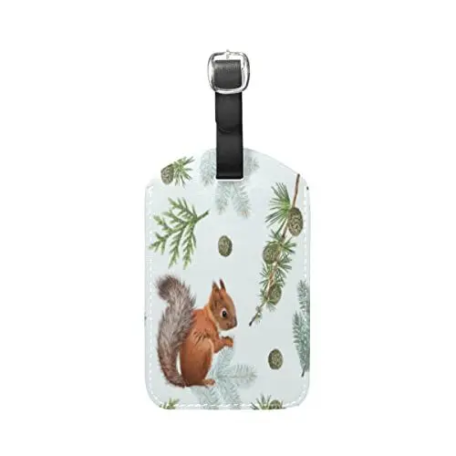 Produktbild: Eichhörnchen Blaues Blatt Niedlich Kofferanhänger mit Adressschild Lustig Leder Gepäckanhänger ID Etikett mit Namenschild für Reise Koffer Tasche(3PACK)