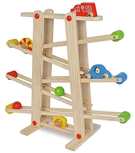Produktbild: Eichhorn 100002029 Große Rollbahn aus Kiefernholz, 7-teilig, mit 6 Rollelementen, Kugelbahn für Kinder ab 1 Jahr, Größe: 67 x 56 cm