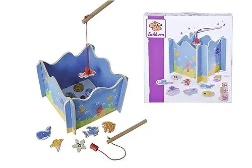 Produktbild: Eichhorn 100002089 - Angelspiel mit Zwei Angeln, Holzspielzeug, Geschicklichkeit, ab 3 Jahren, 16 teilig, Mehrfarbig