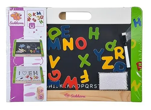 Produktbild: Eichhorn 100002577 - Hänge-Magnettafel 42x30cm, 1 magnetische weiße Folienstiftfläche / 1 magnetische Tafelblattfläche für Kreide inkl. 26 Magnetbuchstaben, 5 Kreiden und 1 Folienstift