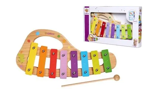 Produktbild: Eichhorn 100003482 Musik xylophon aus Holz Bunte Tonleiter mit 8 Tönen, inkl. 1 Klöppel und Liederbuch mit fünf Liedern zum nachspielen, 3 teilig, 30 x 15 cm groß, ab Zwei Jahren