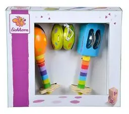 Produktbild: Eichhorn 100003484 Musik Set enthält Rassel, Maracas und Kastagnette, Bunte Musikinstrumente aus Holz, 3 teilig, ab einem Jahr