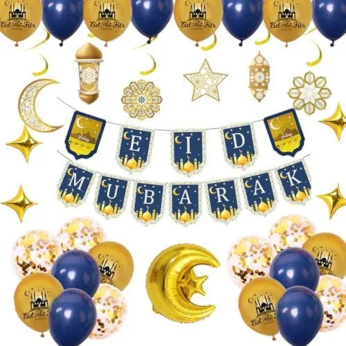 Produktbild: Eid Mubarak Dekoration Gold, Eid al Adha Deko, Eid Mubarak Girlande, Mond Stern Folienballon, Eid Mubarak ballon für Eid Ramadan Mubarak Partydeko