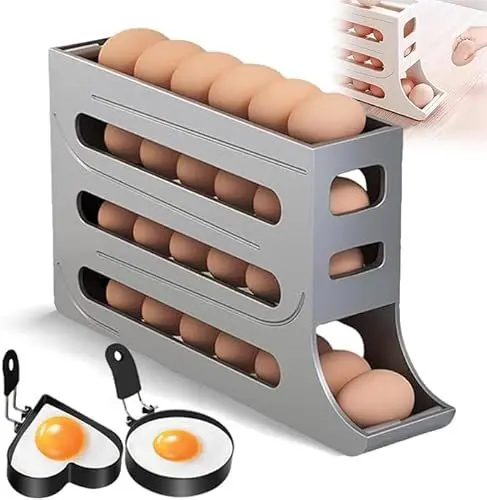 Produktbild: Eierbehälter für Kühlschrank, Große Kapazität Eierhalter für 30 Eier, Eier Aufbewahrung, Automatisch Rollender Eierhalter, Kühlschrank Organizer für Eieraufbewahrung, Eier-Frische-Aufbewahrungsbox