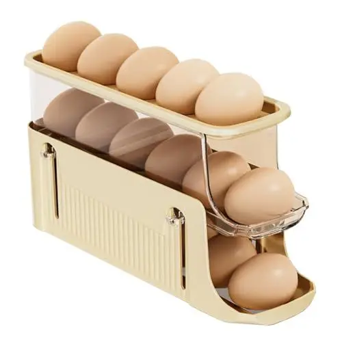 Produktbild: Eierhalter für Kühlschrank, 3-stöckig, automatischer Eierspender, platzsparender Eierablage, Organizer, Eierbehälter, Aufbewahrungsbox für Küche, Kühlschrank (Cremeweiß)