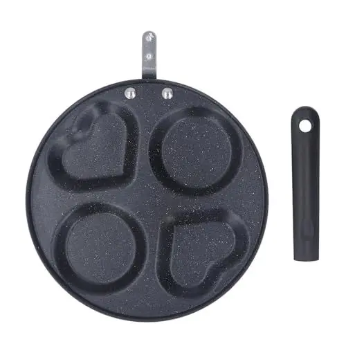Produktbild: Eier-Pfanne, Antihaftbeschichtet, Schnell Erhitzend, Eierkocher-Pfanne, Eisen-Pfannkuchen-Bratpfanne mit Griff für Frühstück, Pfannkuchen, Hamburger, Sandwiches,(Herzform, Schwarz, 4 Tassen)