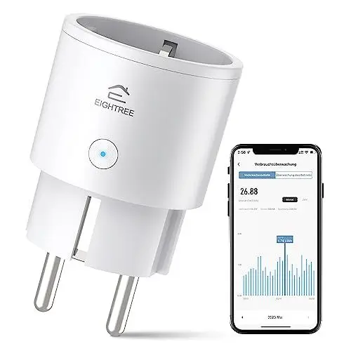 Produktbild: EIGHTREE Smart WLAN Steckdose, Alexa Zubehör WiFi Steckdose mit Strommessung, Sprachsteuerung & Timer, Smart Home funktioniert mit Alexa, Google Home