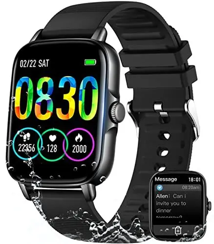 Produktbild: EIGIIS Smartwatch für Herren, 1,7 Zoll (1,7 Zoll), HD, Full Touch, Smart Watch für Android, iOS, wasserdicht, 3 ATM, Fitness-Tracker, mit Schrittzähler, Schlafmonitor, Herzfrequenzmesser,