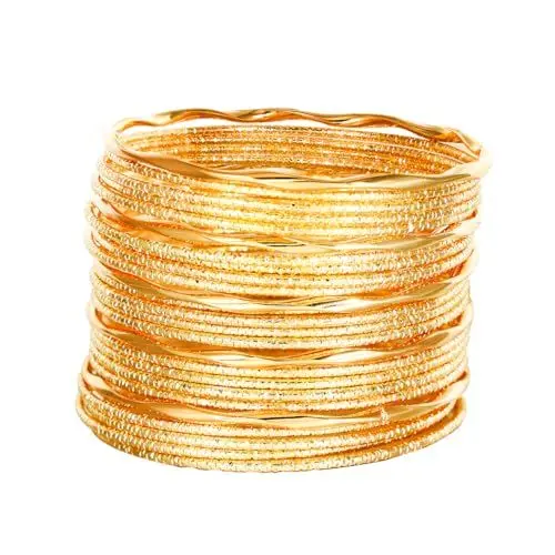 Produktbild: Eigso 25 Pcs Stunning Gold indischen Armreif Armbänder für Frauen Männer Stackable böhmischen strukturierte Armbänder für Frau Mann