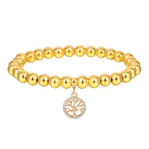Produktbild: Eigso Baum des Lebens Anhänger Gold Armband für Frauen Männer Silber Kupfer Perlen Edelstein Armband für Frau Mann