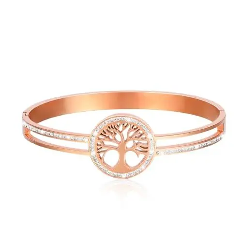Produktbild: Eigso Edelstahl Rose Gold Armband für Frauen Männer Unisex Mode Baum des Lebens Anhänger Armband für Frau Mann