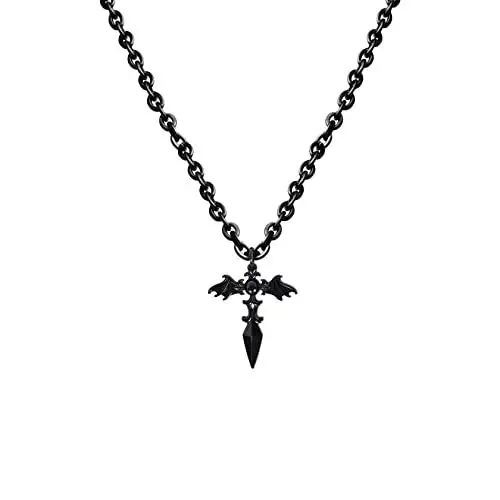 Produktbild: Eigso Gothic Black Wing Cross Chain Choker Kragen für Frauen Männer Classic Retro Goth Anhänger Halskette für Frau Mann Einstellbar